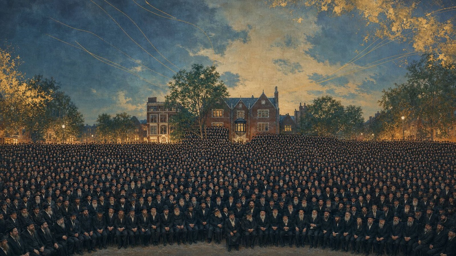Thousands of Shluchim gathered before 770 at the Kinus
