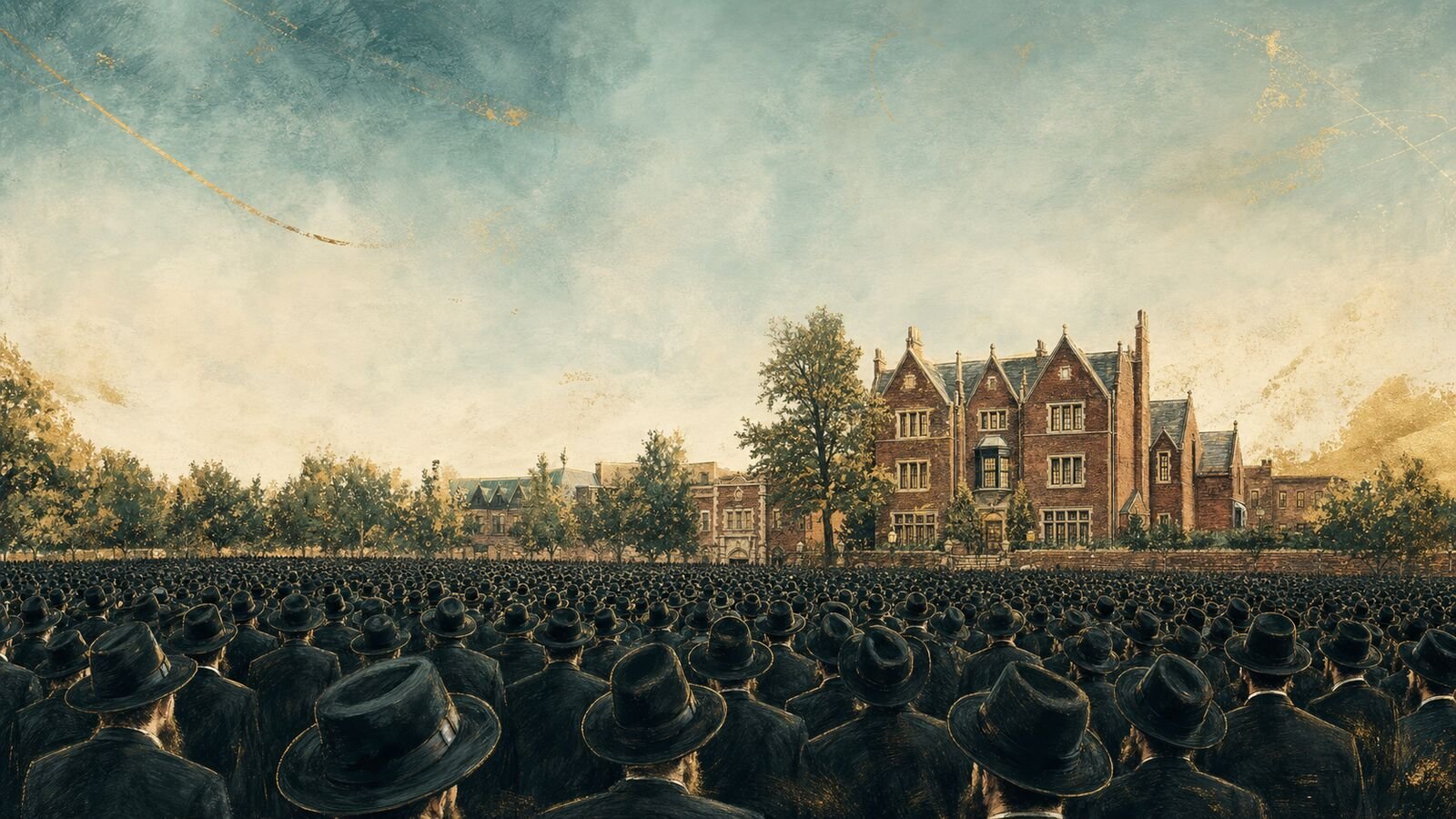 A sea of Shluchim facing 770, ready for the day
